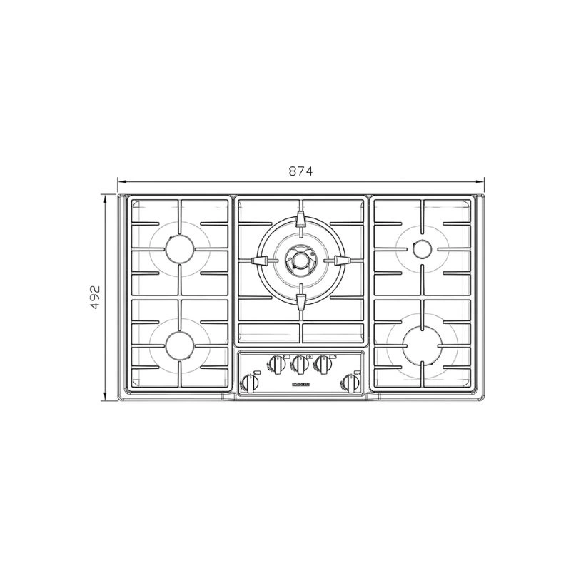 ابعاد اجاق گاز رومیزی پنج شعله‌ مدل S-5901 استیل البرز